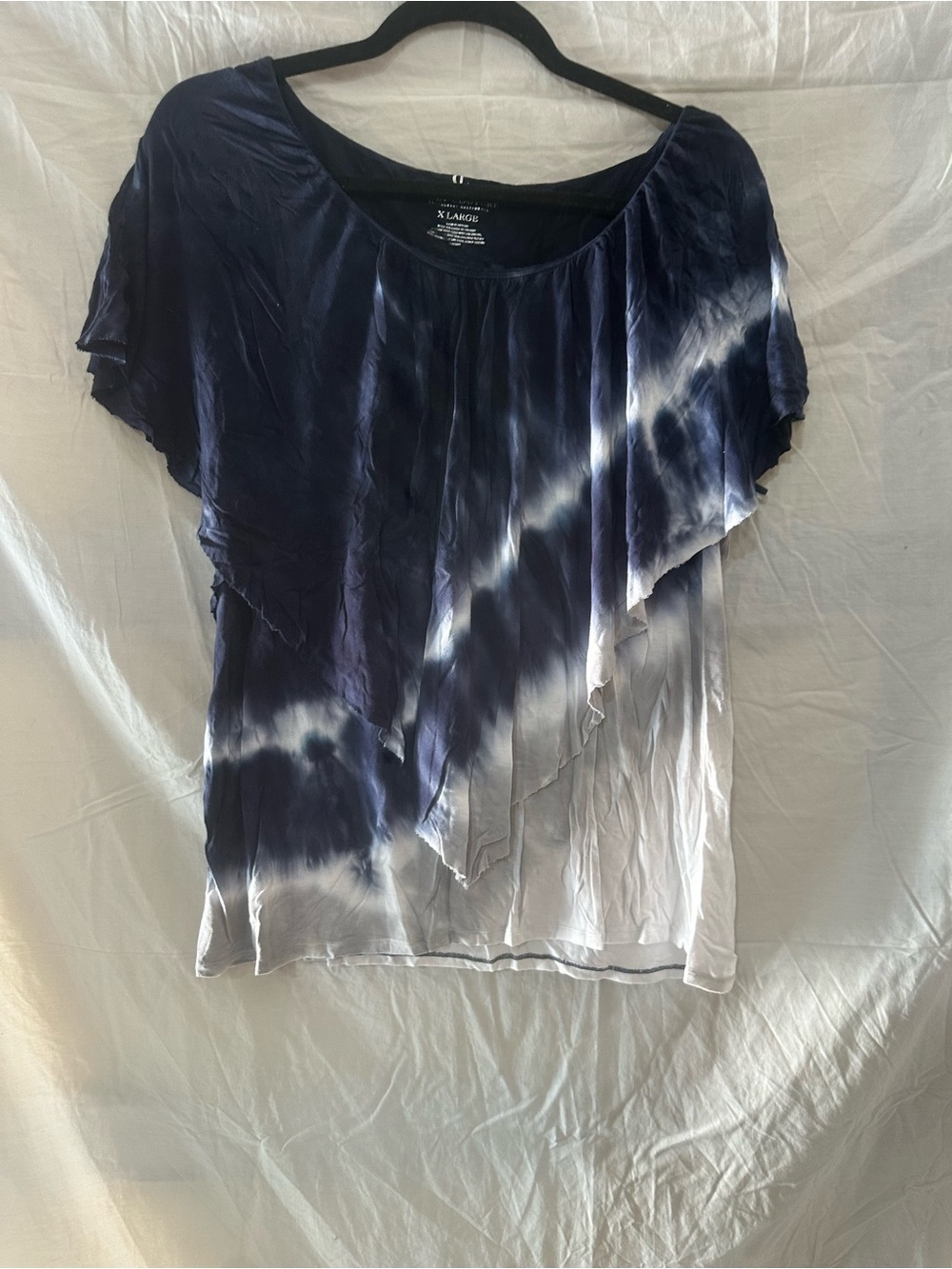 Juicy Couture Navy and White Tie-Dye Layered Scoop Neck Tunic